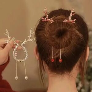 🎄Rhinestone Reindeer Antler Bun/ Ponytail Hair Accessory